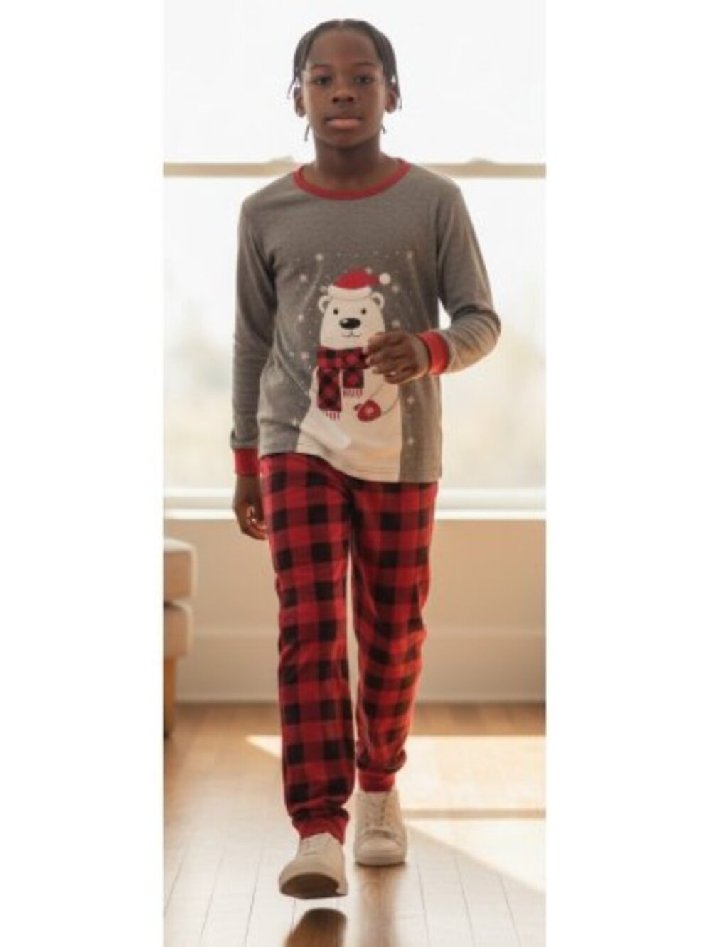 JUMPING BEANS Gray Polar Bear Long Sleeved Cotton Pajamas Size 10